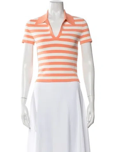 Pre-owned Alice And Olivia Striped V-neck Polo In Blue