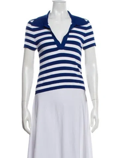 Pre-owned Alice And Olivia Striped V-neck Polo In Neutral