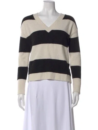Pre-owned Alice And Olivia Striped V-neck Sweater In Black