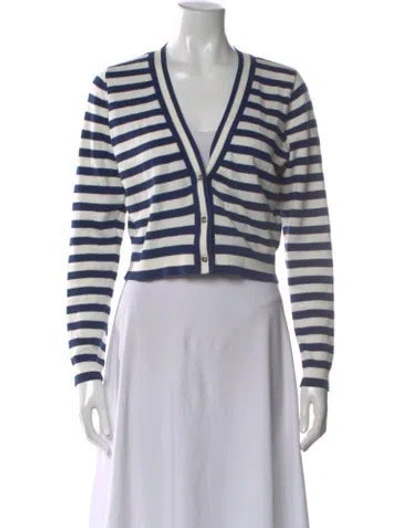 Pre-owned Alice + Olivia Striped V-neck Sweater In Blue