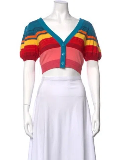 Pre-owned Alice And Olivia Striped V-neck Sweater In Blue