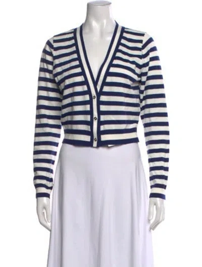 Pre-owned Alice And Olivia Striped V-neck Sweater In Blue