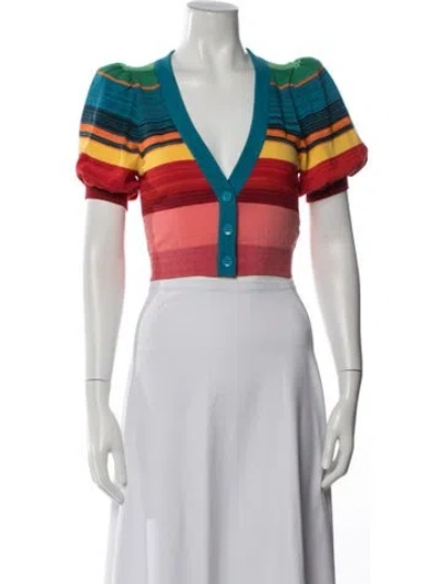 Pre-owned Alice And Olivia Striped V-neck Sweater In Blue