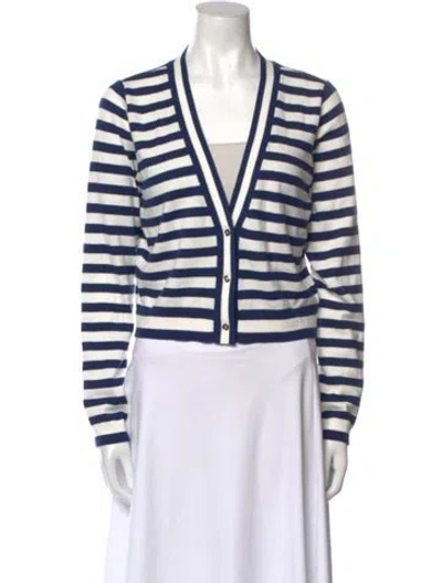 Pre-owned Alice And Olivia Striped V-neck Sweater W/ Tags In Blue