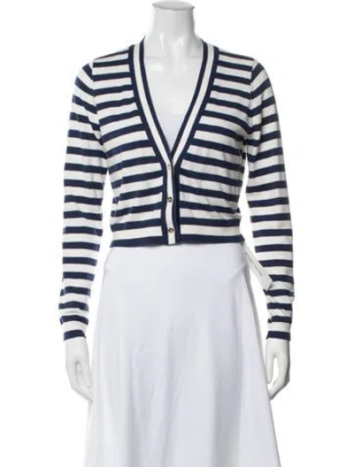 Pre-owned Alice And Olivia Striped V-neck Sweater W/ Tags In Blue