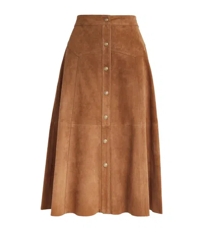 Alice And Olivia Suede Calica Midi Skirt In Brown