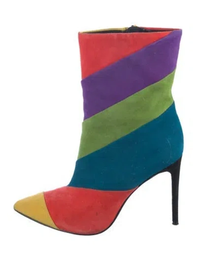 Pre-owned Alice And Olivia Suede Colorblock Pattern Boots In Orange