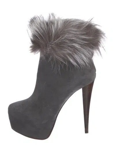 Pre-owned Alice And Olivia Suede Faux Fur Trim Boots In Gray