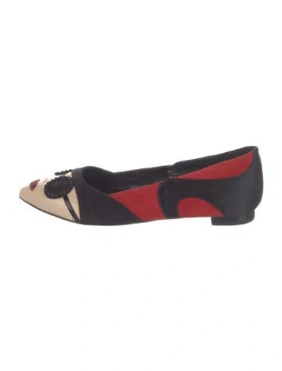 Pre-owned Alice And Olivia Suede Graphic Print Ballet Flats In Black