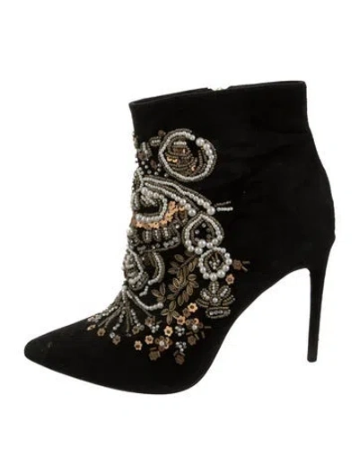 Pre-owned Alice And Olivia Suede Graphic Print Boots In Black