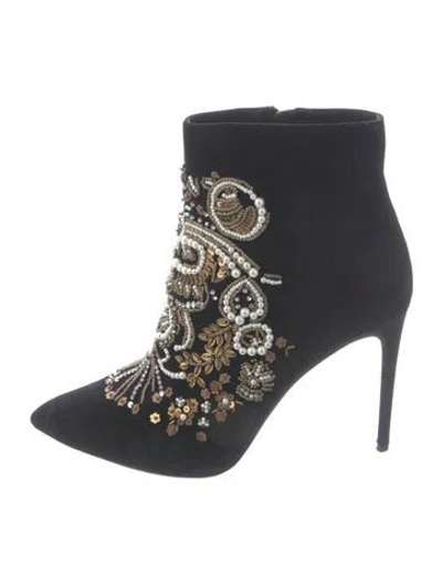 Pre-owned Alice And Olivia Suede Graphic Print Boots In Blue