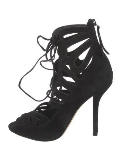 Pre-owned Alice And Olivia Suede Lace-up Boots In Black