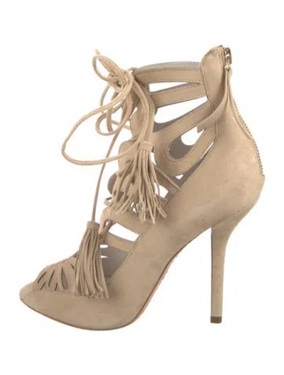 Pre-owned Alice And Olivia Suede Lace-up Boots In Neutral