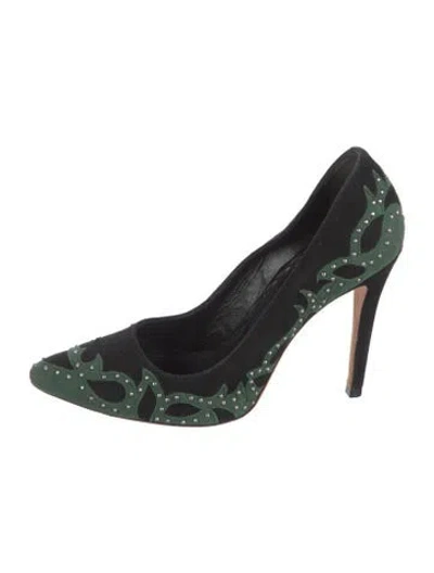 Pre-owned Alice And Olivia Suede Patterned Pumps In Black/green