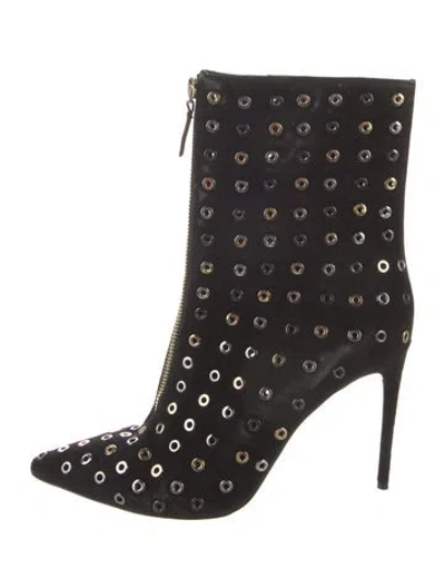 Pre-owned Alice And Olivia Suede Studded Accents Boots In Black