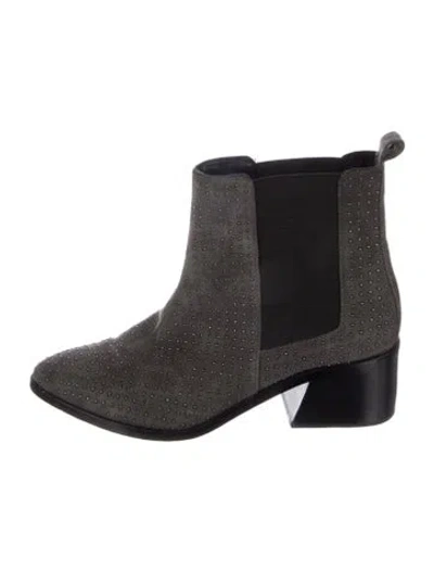Pre-owned Alice And Olivia Suede Studded Accents Chelsea Boots In Black