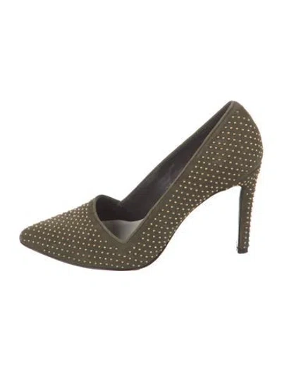 Pre-owned Alice And Olivia Suede Studded Accents Pumps In Green/metallic