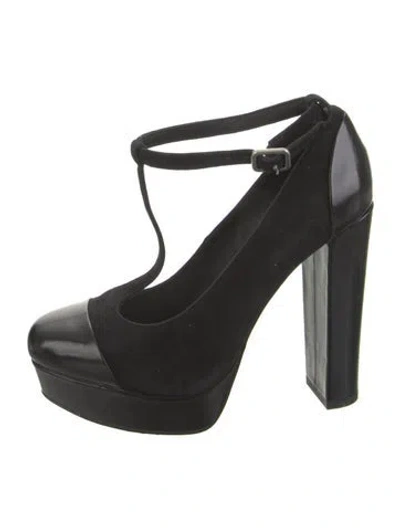 Pre-owned Alice And Olivia Suede T-strap Pumps In Black