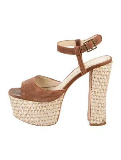 Pre-owned Alice And Olivia Suede T-strap Sandals In Brown
