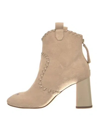 Pre-owned Alice And Olivia Suede Whipstitch Trim Boots In Neutral