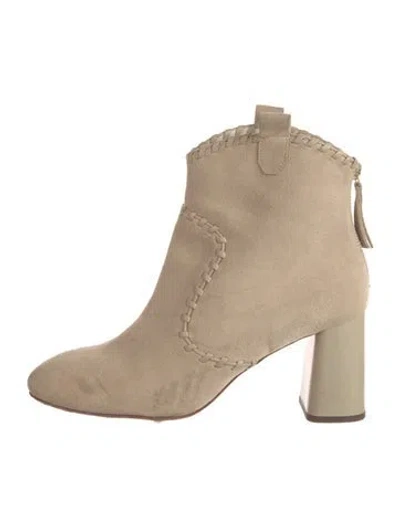 Pre-owned Alice And Olivia Suede Whipstitch Trim Boots In Neutral