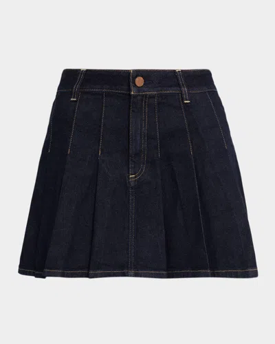 Alice And Olivia Suzie Pleated Denim Mini Skirt In Blue