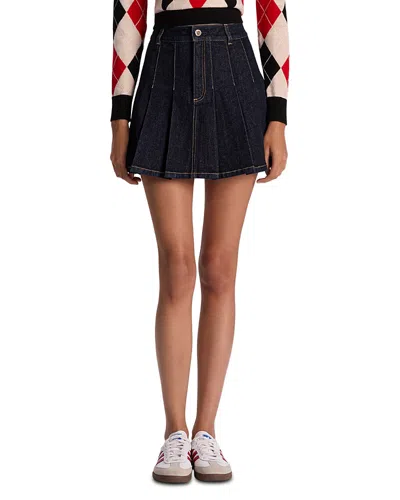 Alice And Olivia Suzie Pleated Denim Mini Skirt In Blue