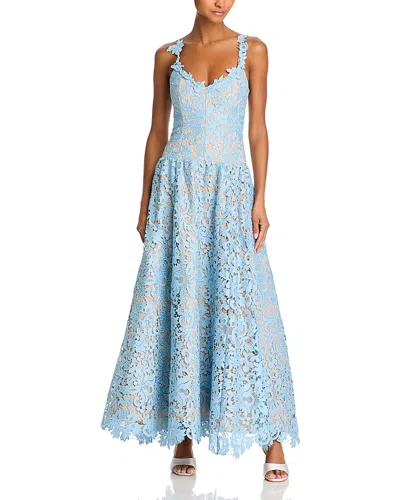 Alice And Olivia Sweetheart Neck Lace Dress In Mineral Blue
