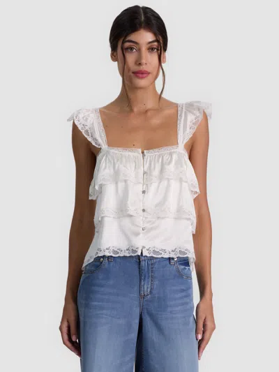 Alice And Olivia Sylvie Tiered Lace Blouse In White