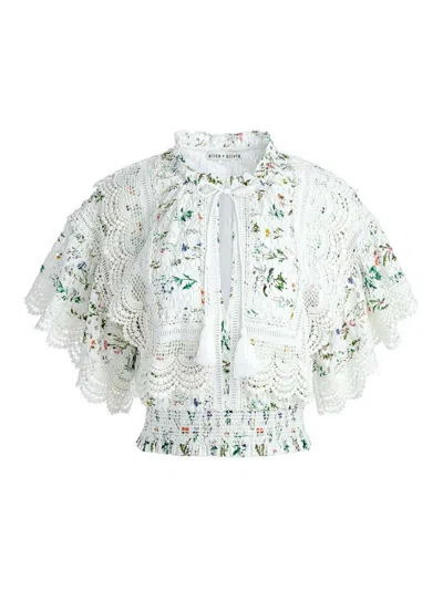 Alice And Olivia Tabitha Lace Blouse In Blanco