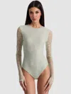 Alice And Olivia Lace Ruffled Bodysuit In Green