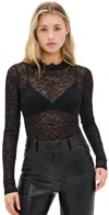 Alice And Olivia Taeyn Lace Crew Neck Bodysuit Black In Black