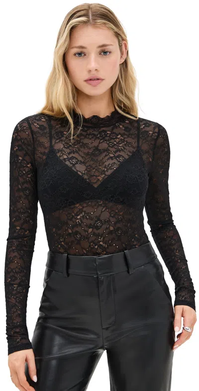 Alice And Olivia Taeyn Lace Crew Neck Bodysuit Black