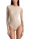 Alice And Olivia Taeyn Lace Crewneck Bodysuit In Neutral