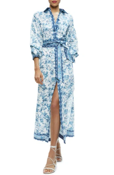 Alice And Olivia Tanika Button-front Maxi Shirtdress In Je L Adore Spring Sky