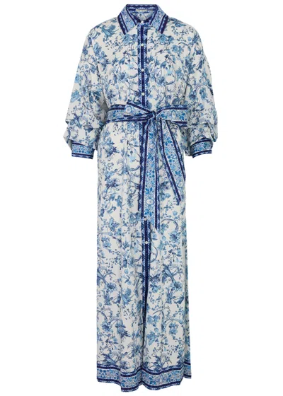 Alice And Olivia Tanika Printed Stretch-cotton Maxi Shirt Dress In Blue