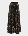 Alice And Olivia Tapestry Trails Katz Asymmetric Pleated Maxi Skirt