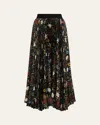 Alice And Olivia Tapestry Trails Katz Asymmetric Pleated Maxi Skirt In Black