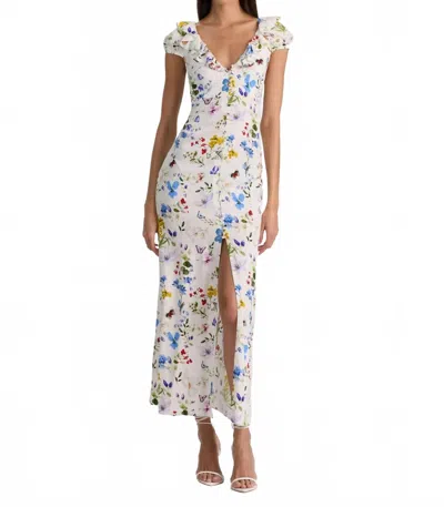 Alice And Olivia Tara Midi Slip Dress In Twisting Vines Off White