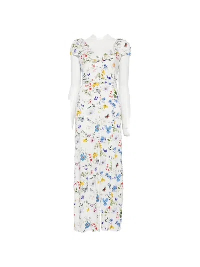 Alice And Olivia Tara Ruffled Floral Slip Midi Dress In White