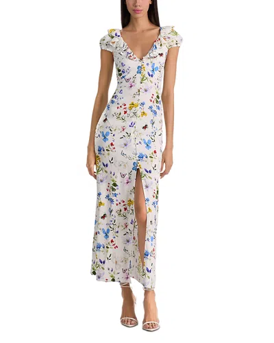 Alice And Olivia Tara Short Sleeve Ruffle A Line Dress In White