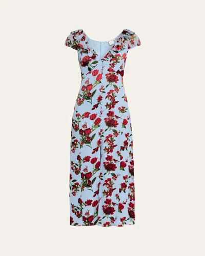 Alice And Olivia X Stacey Bendet Tara Floral-print Ruffled Midi Dress In Blue