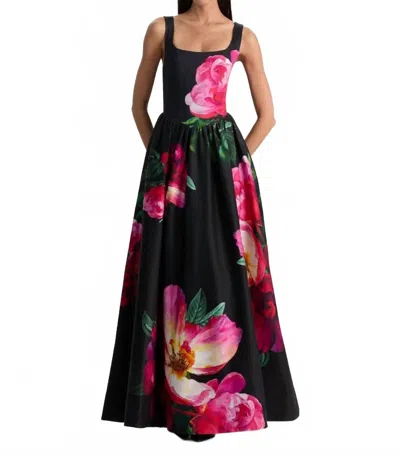 Alice And Olivia Tarrie Maxi Dress In Black Empress Bloom