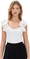 Alice And Olivia Tawny Ruffle Sleeve Bodysuit Off White