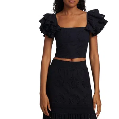 ALICE AND OLIVIA TAWNY SQUARE NECK RUFFLE CROP TOP