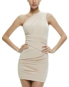Alice And Olivia Taya One-shoulder Drape Minidress In Almond