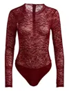 Alice And Olivia Tayen Lace Crew-neck Bodysuit In Red