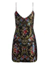 Alice And Olivia Tayla Floral Jacquard Structured Mini Dress In Black