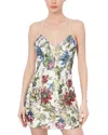 Alice And Olivia Tayla Structured Lantern Mini Dress In Off White/multi