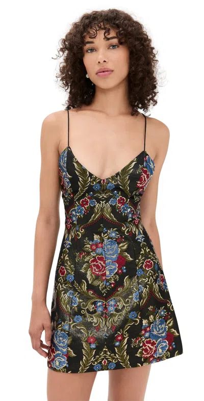 Alice And Olivia Tayla Structured Lanturn Mini Dress Black/multi In Brown
